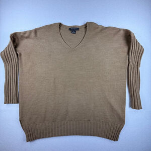 French Connection Tan Ribbed Sleeve V-Neck Sweater Size M